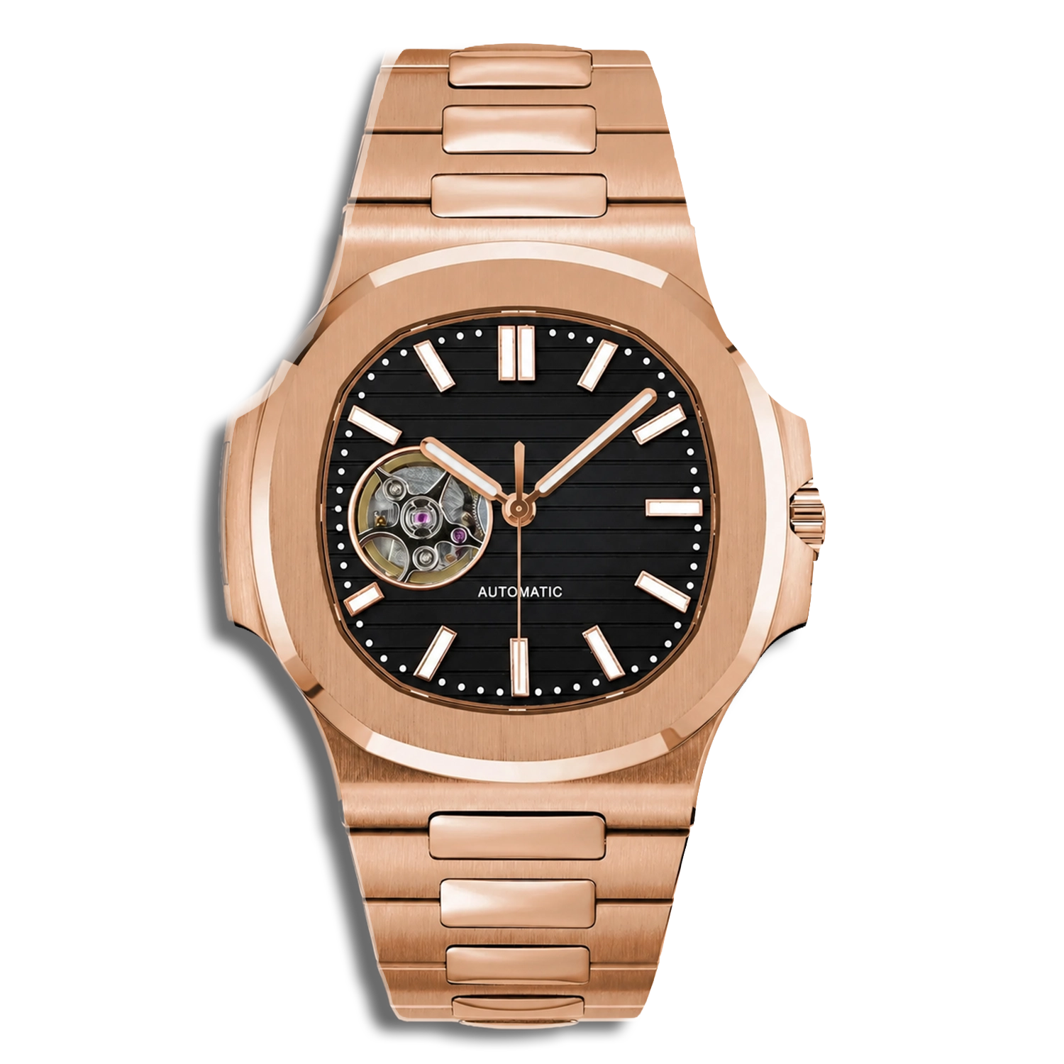 Seiko Mod Nautilus Skeleton — Boîtier Or Rose